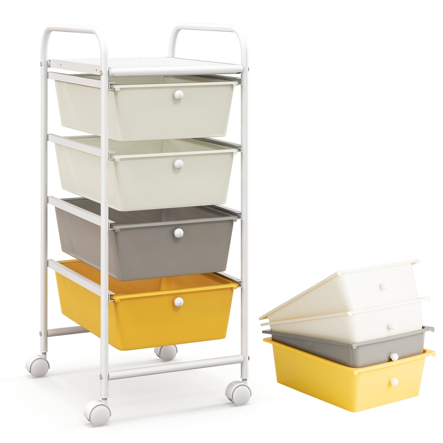 4-Drawer Cart Storage Bin Organizer Rolling with Plastic Drawers-Yellow Kids Crystal