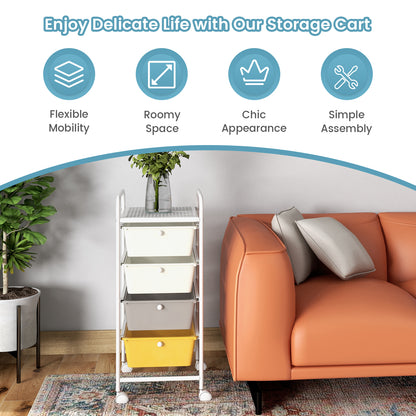 4-Drawer Cart Storage Bin Organizer Rolling with Plastic Drawers-Yellow