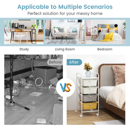 4-Drawer Cart Storage Bin Organizer Rolling with Plastic Drawers-Yellow