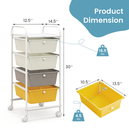 4-Drawer Cart Storage Bin Organizer Rolling with Plastic Drawers-Yellow