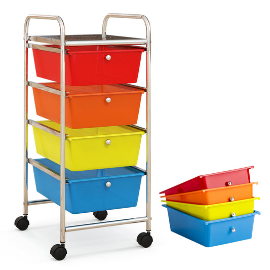 4-Drawer Cart Storage Bin Organizer Rolling with Plastic Drawers-Multicolor Kids Crystal