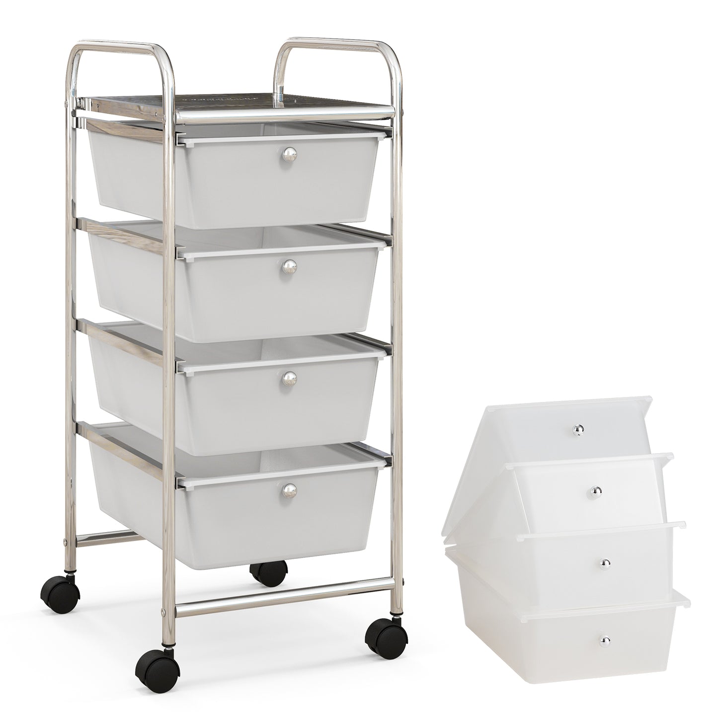 4-Drawer Cart Storage Bin Organizer Rolling with Plastic Drawers-White Kids Crystal