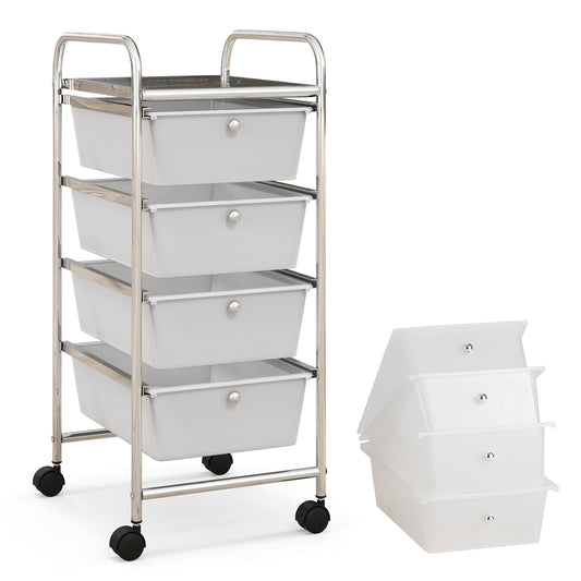 4-Drawer Cart Storage Bin Organizer Rolling with Plastic Drawers-White Kids Crystal