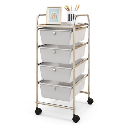 4-Drawer Cart Storage Bin Organizer Rolling with Plastic Drawers-White
