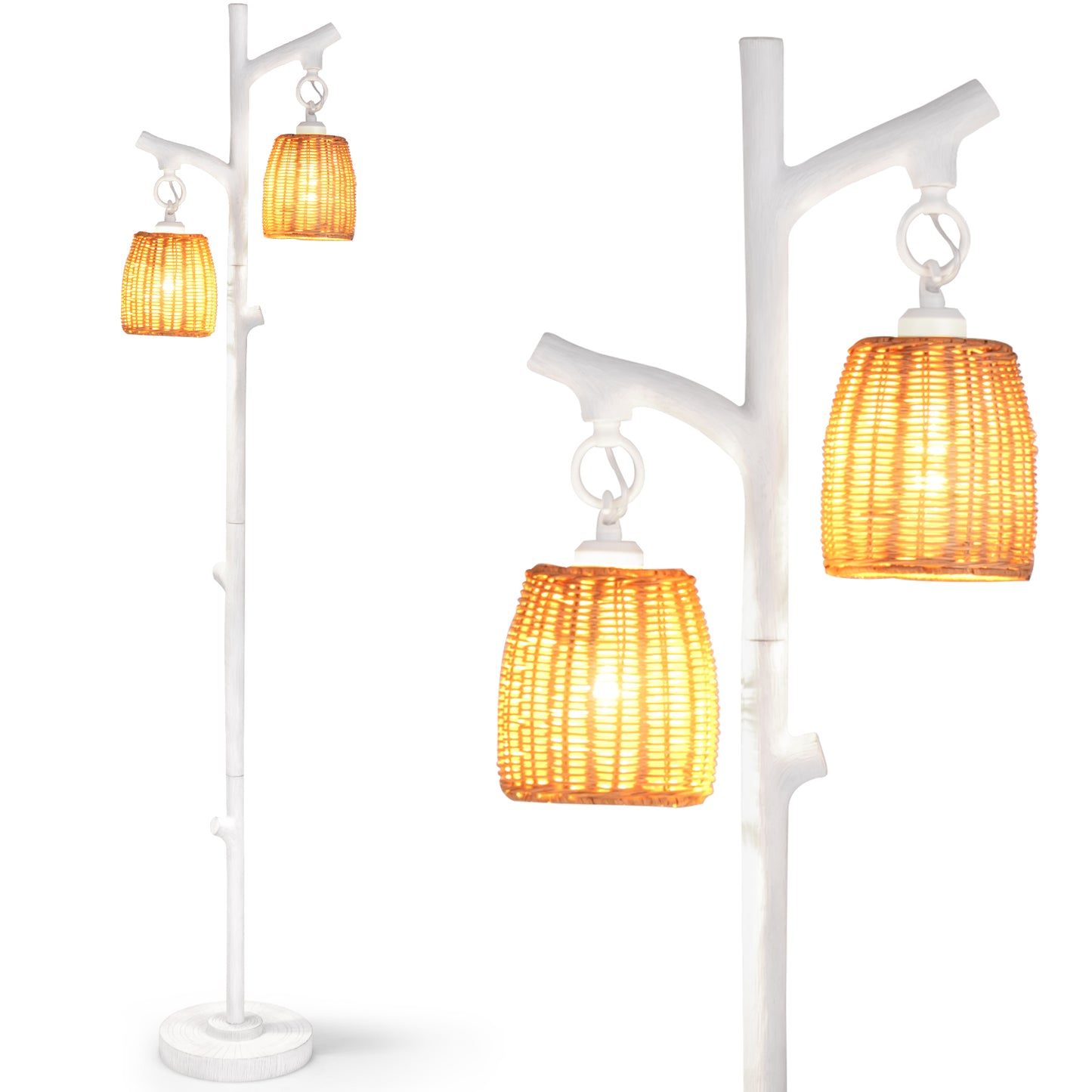 2 Light Tree Trunk Lamps with Wicker Shade-White Kids Crystal