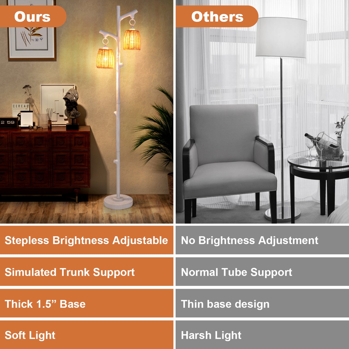 2 Light Tree Trunk Lamps with Wicker Shade-White Kids Crystal