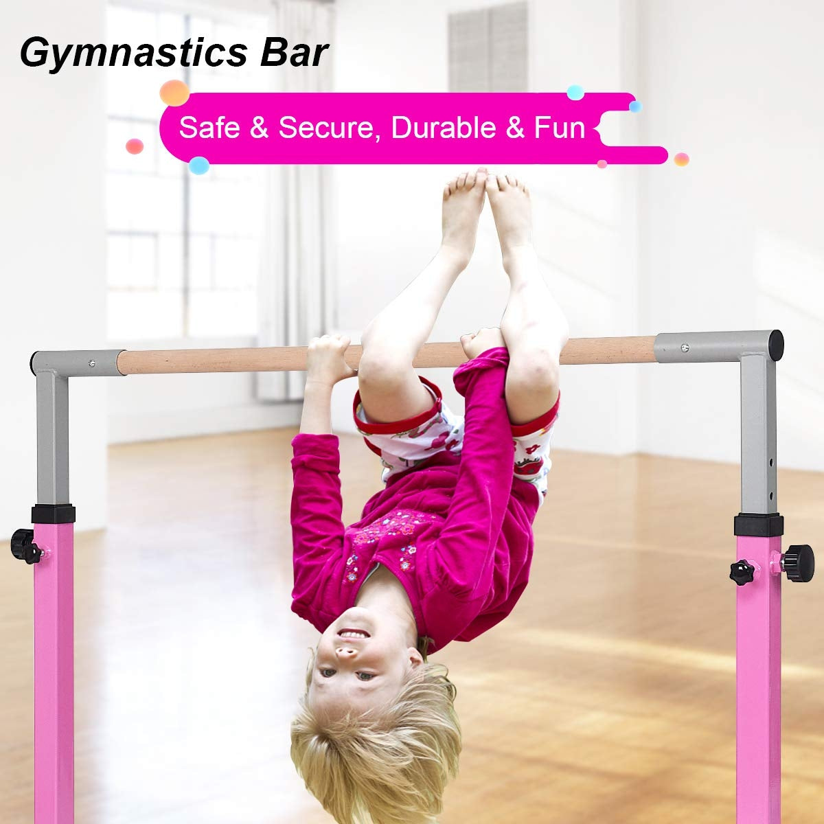 Adjustable Gymnastics Bar Horizontal Bar for Kids-Pink Kids Crystal