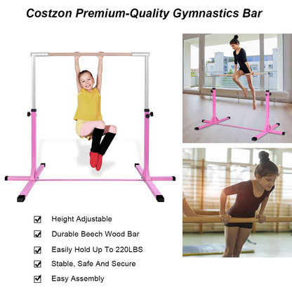 Adjustable Gymnastics Bar Horizontal Bar for Kids-Pink