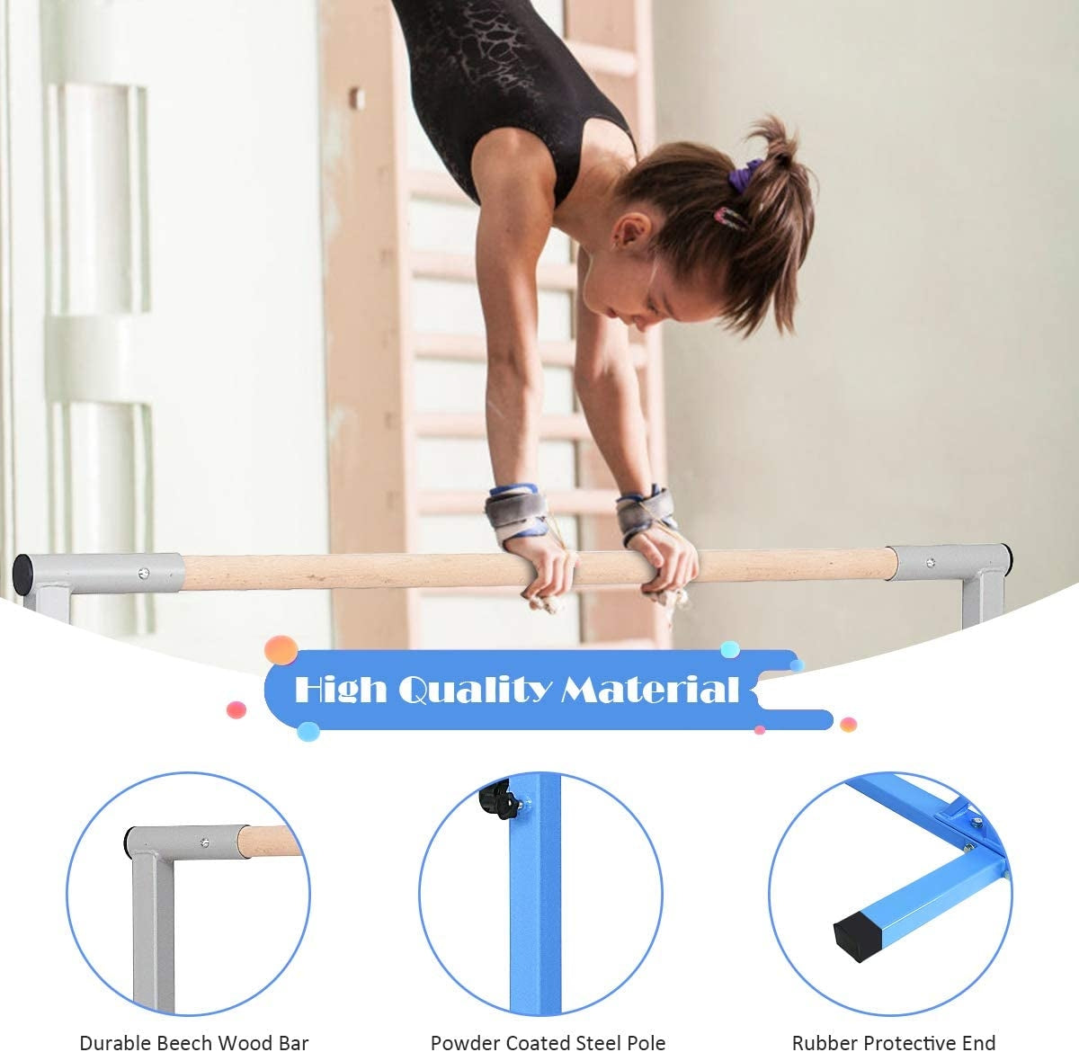 Adjustable Gymnastics Bar Horizontal Bar for Kids-Blue Kids Crystal