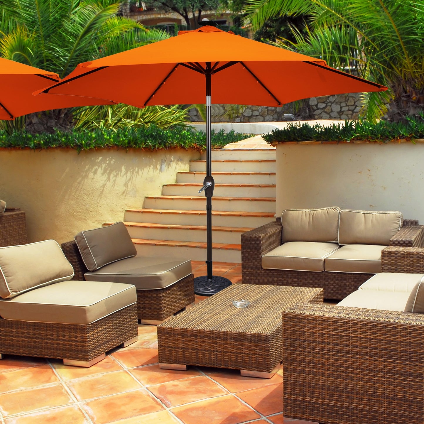 9 Inch Solar LED Lighted Patio Market Umbrella Tilt Adjustment Crank Lift-Orange Kids Crystal