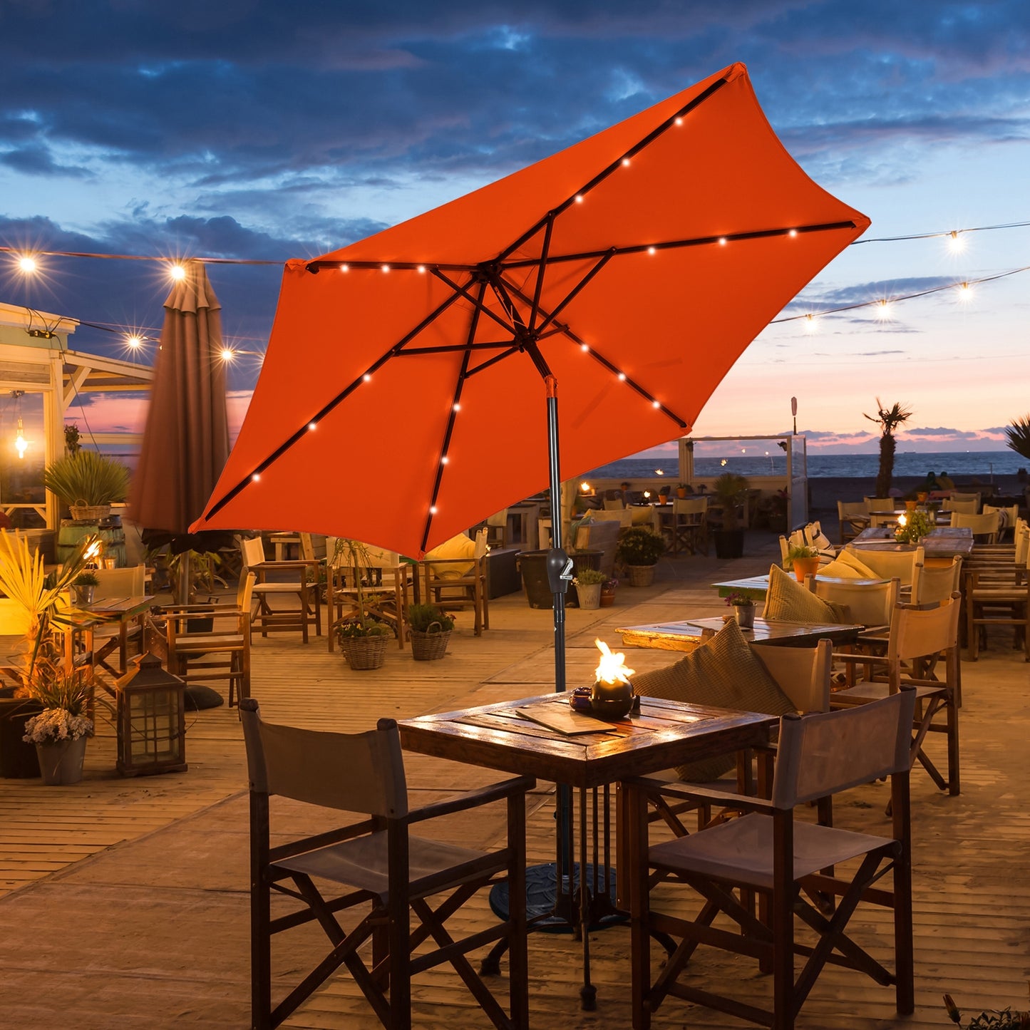 9 Inch Solar LED Lighted Patio Market Umbrella Tilt Adjustment Crank Lift-Orange Kids Crystal