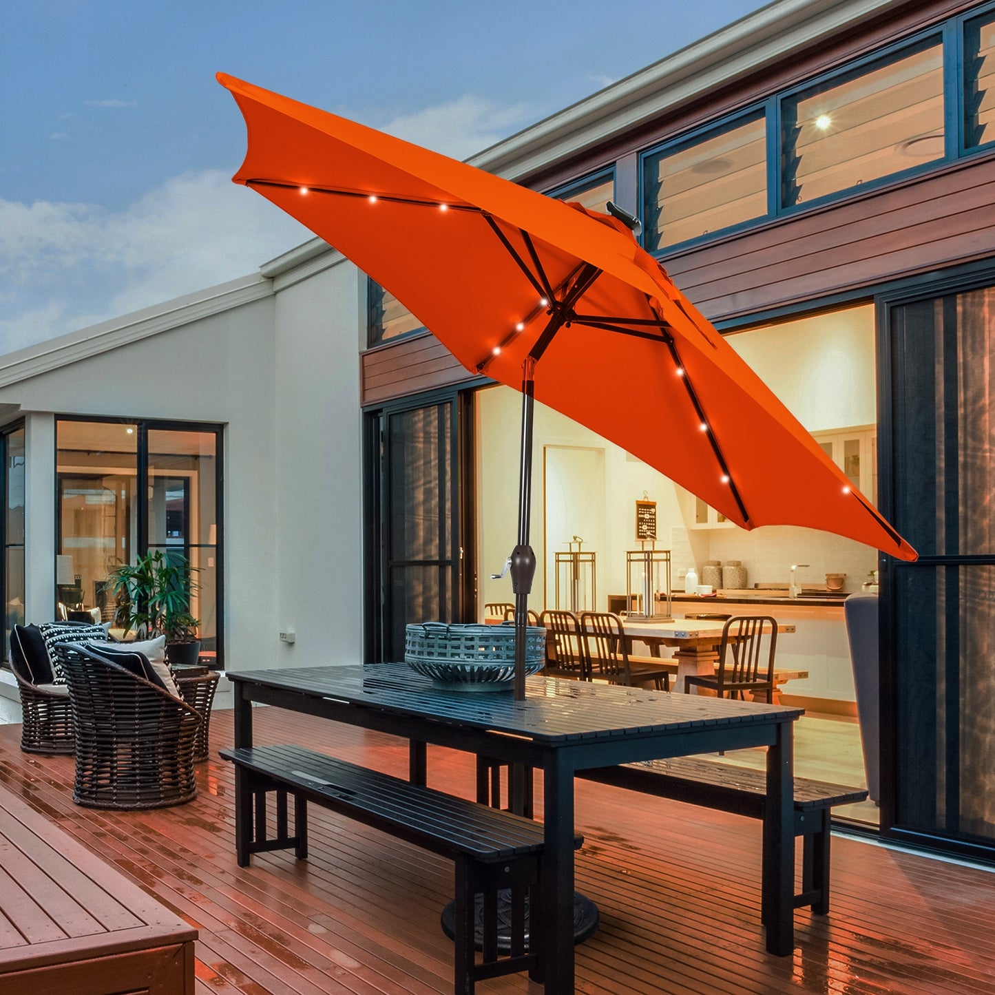9 Inch Solar LED Lighted Patio Market Umbrella Tilt Adjustment Crank Lift-Orange Kids Crystal