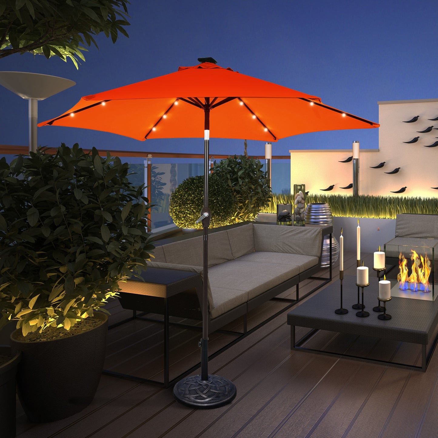 9 Inch Solar LED Lighted Patio Market Umbrella Tilt Adjustment Crank Lift-Orange Kids Crystal