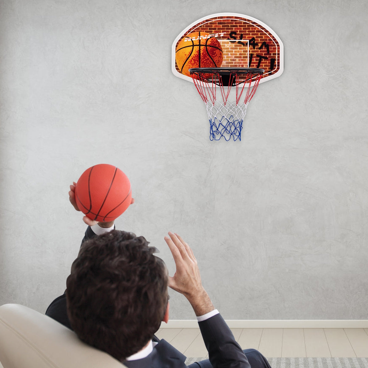 Wall Mounted Fan Backboard with Basketball Hoop and 2 Nets Kids Crystal