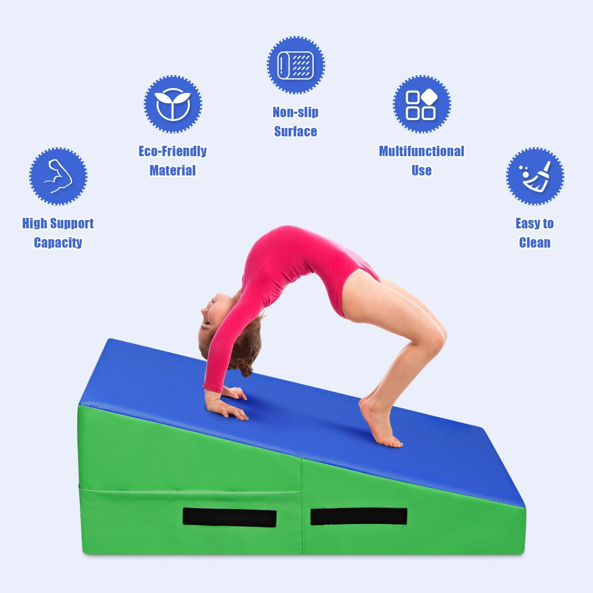 Incline Gymnastics Mat Wedge Ramp Gym Tumbling Exercise Mat-Blue & Green Kids Crystal