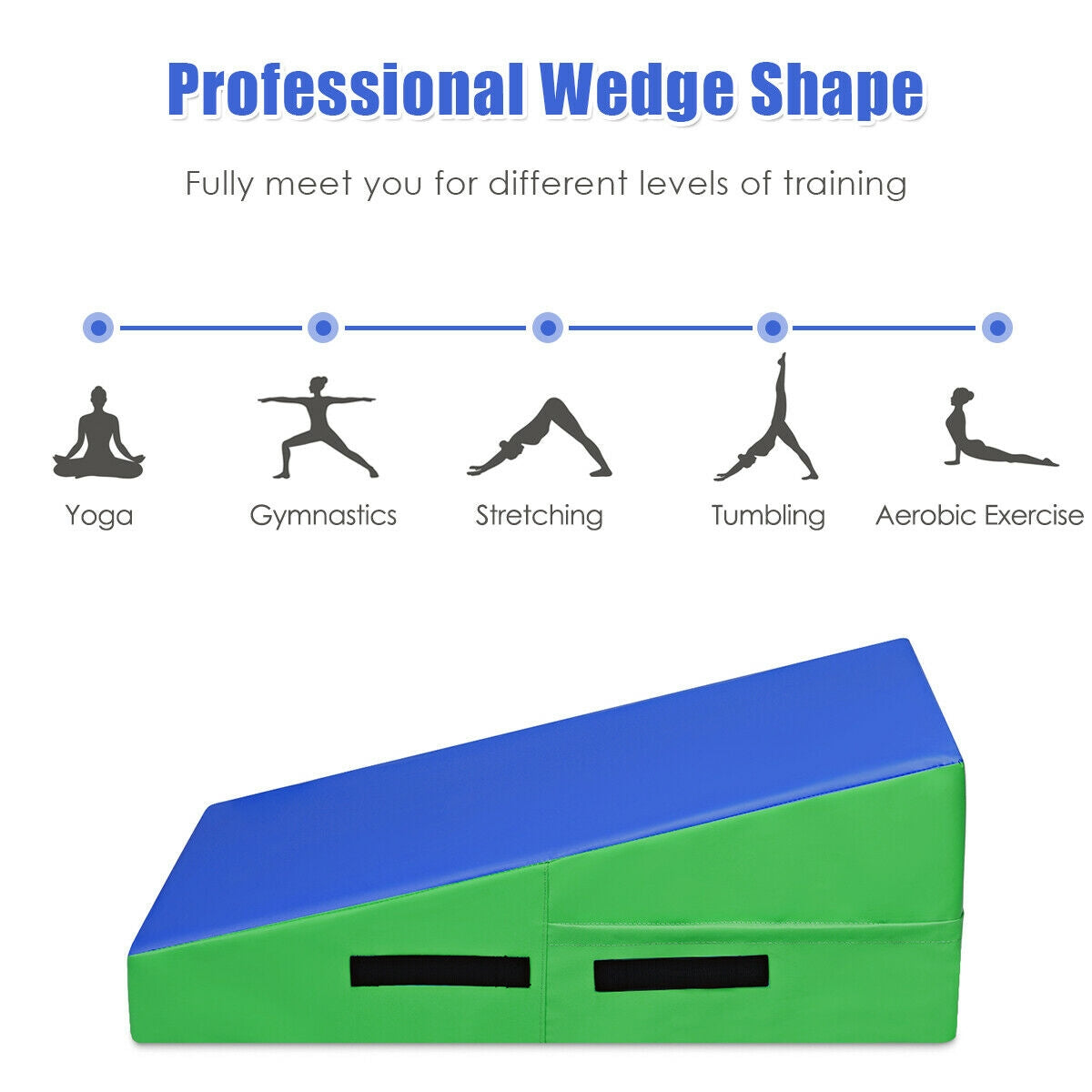 Incline Gymnastics Mat Wedge Ramp Gym Tumbling Exercise Mat-Blue & Green Kids Crystal