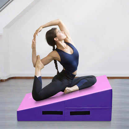 Incline Gymnastics Mat Wedge Ramp Gym Tumbling Exercise Mat-Pink& Purple