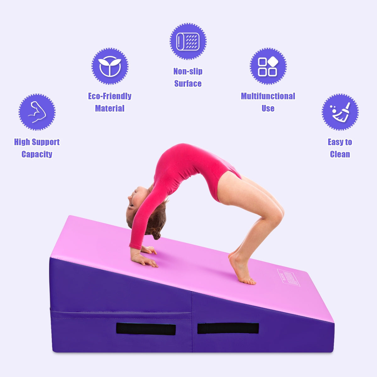 Incline Gymnastics Mat Wedge Ramp Gym Tumbling Exercise Mat-Pink& Purple Kids Crystal