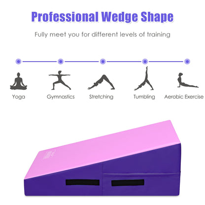 Incline Gymnastics Mat Wedge Ramp Gym Tumbling Exercise Mat-Pink& Purple
