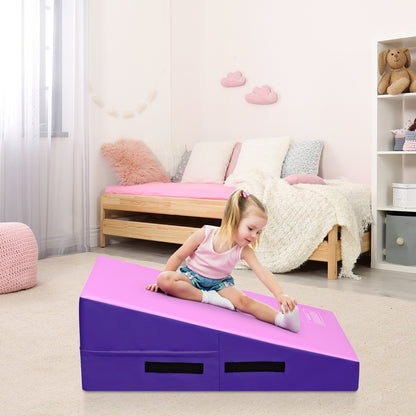 Incline Gymnastics Mat Wedge Ramp Gym Tumbling Exercise Mat-Pink& Purple