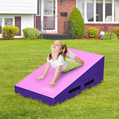 Incline Gymnastics Mat Wedge Ramp Gym Tumbling Exercise Mat-Pink& Purple