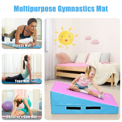 Incline Gymnastics Mat Wedge Ramp Gym Tumbling Exercise Mat-Pink & Blue