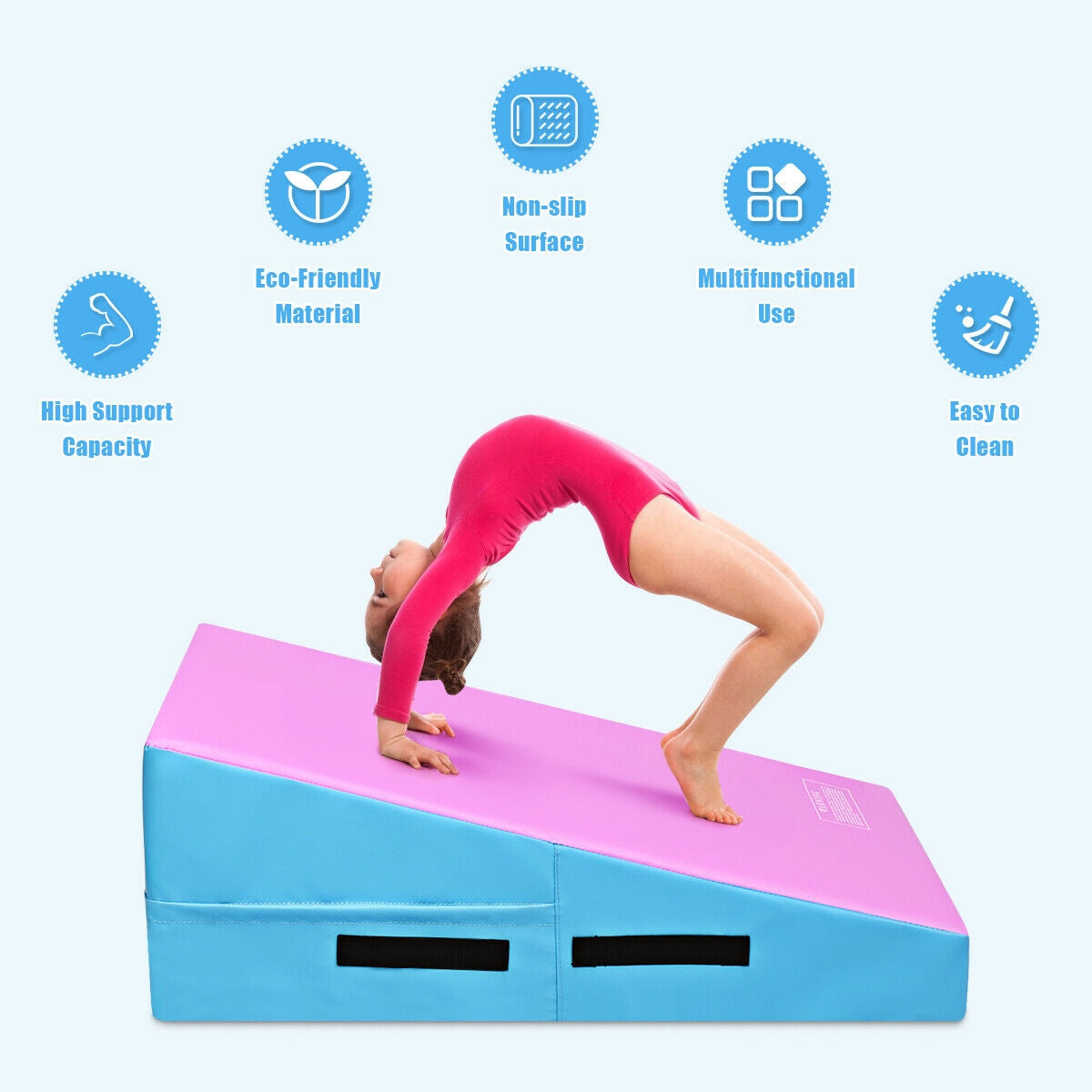 Incline Gymnastics Mat Wedge Ramp Gym Tumbling Exercise Mat-Pink & Blue Kids Crystal