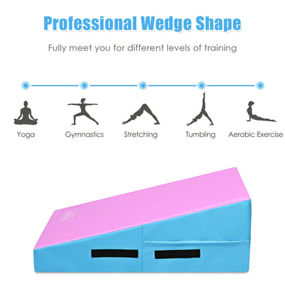 Incline Gymnastics Mat Wedge Ramp Gym Tumbling Exercise Mat-Pink & Blue