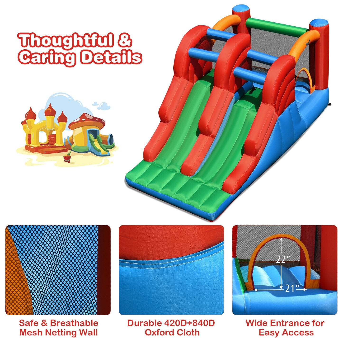 3-in-1 Dual Slides Jumping Castle Bouncer without Blower Kids Crystal