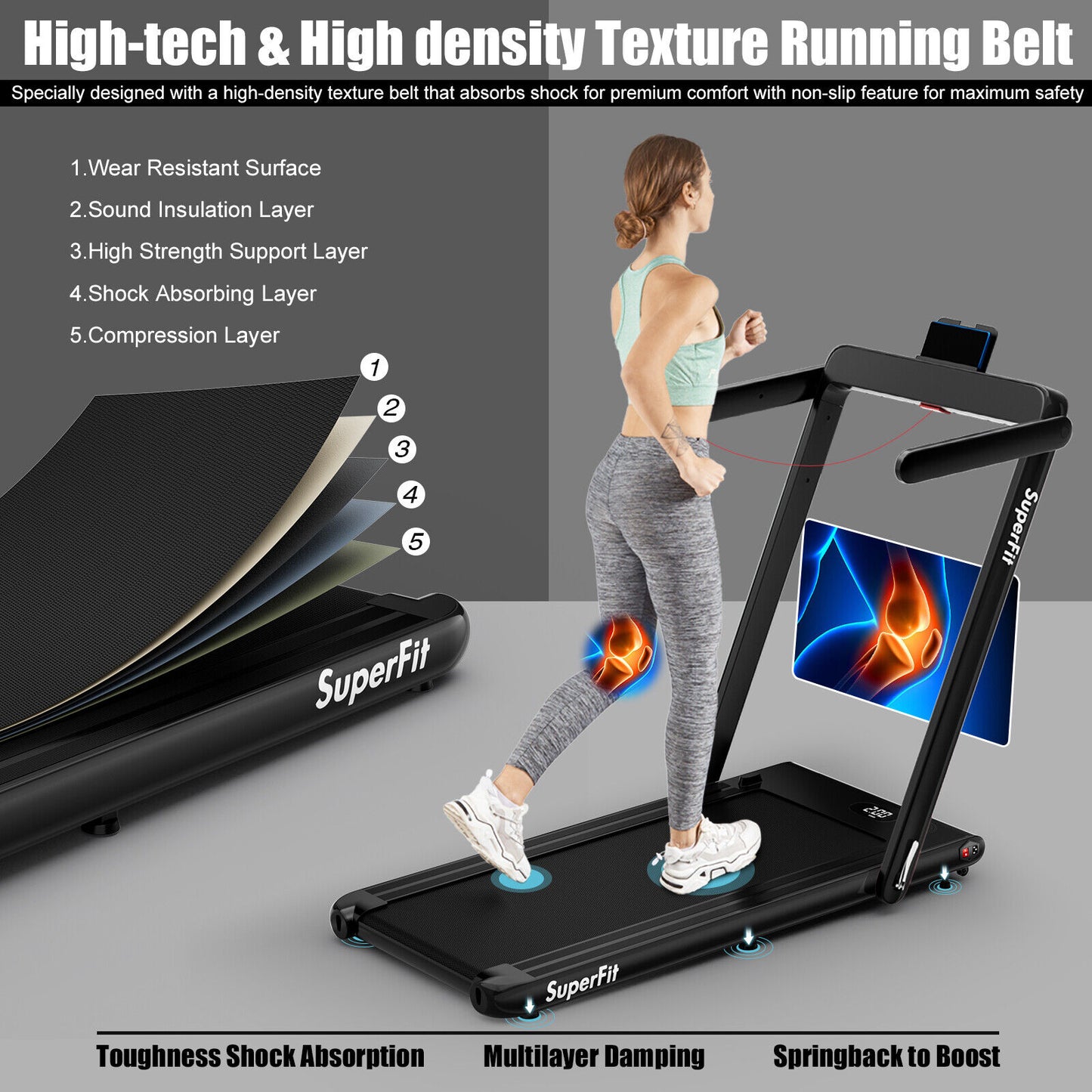 2.25HP 2 in 1 Folding Treadmill with APP Speaker Remote Control-Black Kids Crystal
