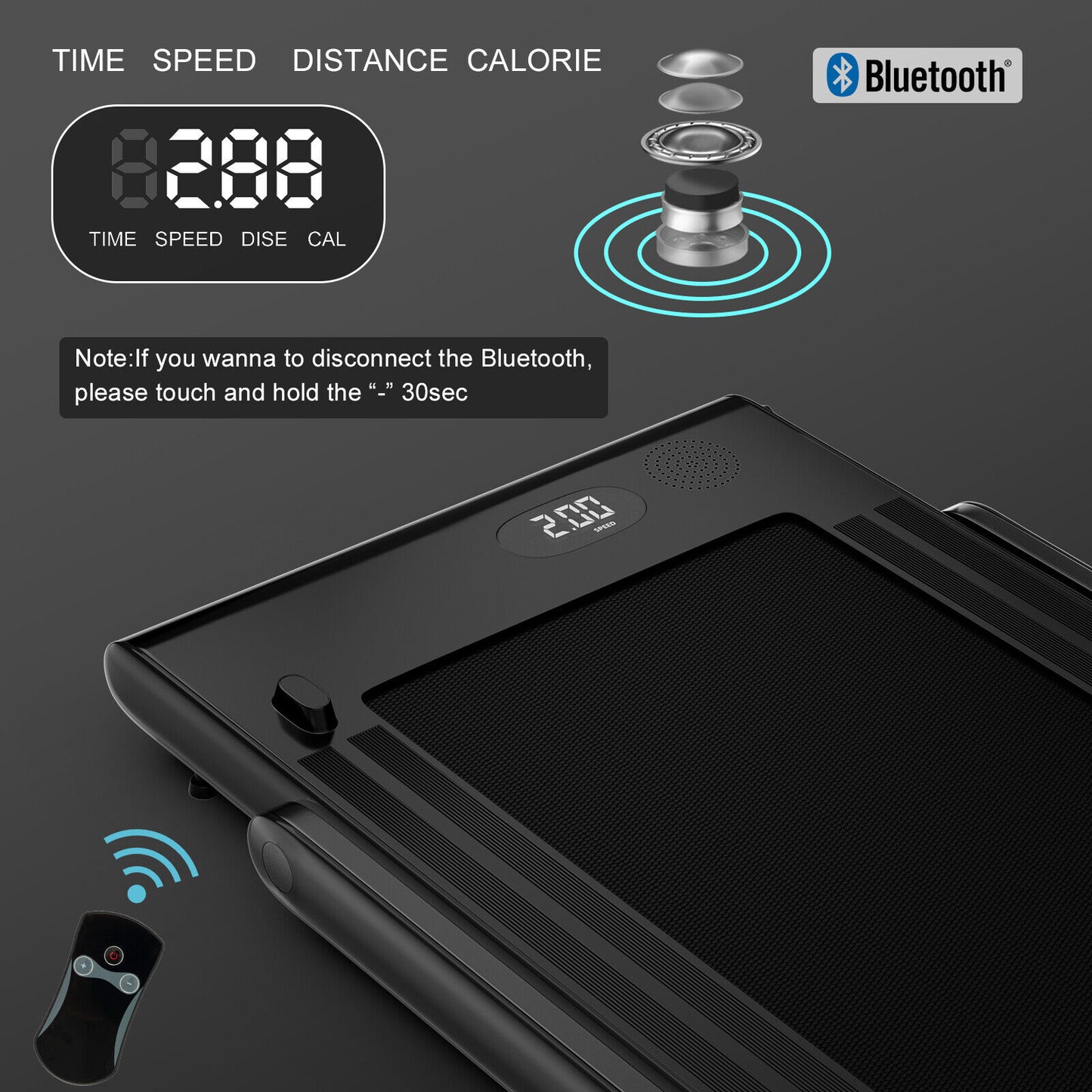 2.25HP 2 in 1 Folding Treadmill with APP Speaker Remote Control-Black Kids Crystal