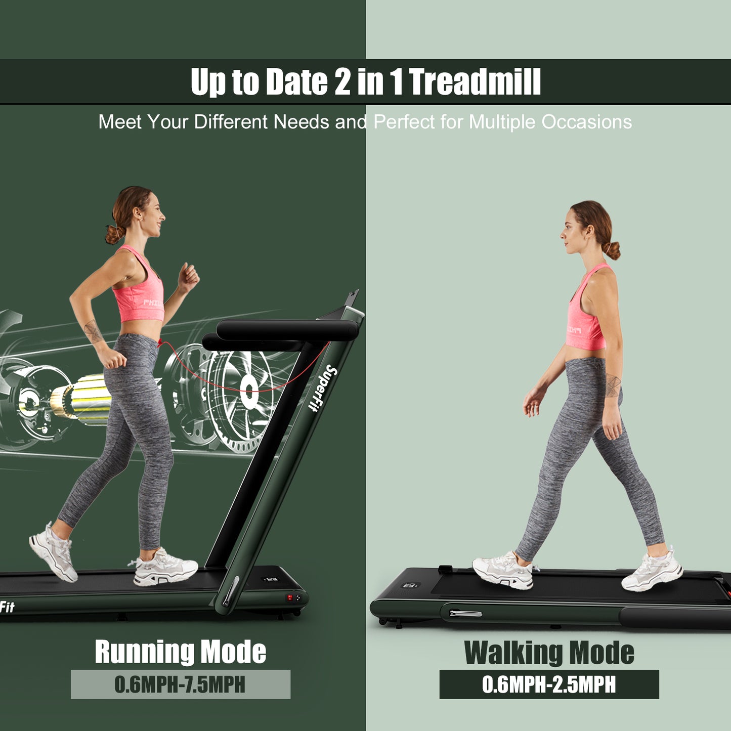 2.25HP 2 in 1 Folding Treadmill with APP Speaker Remote Control-Green Kids Crystal