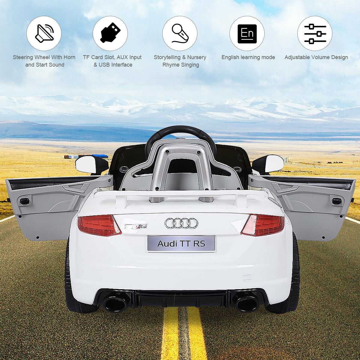 12V Kids Electric Ride on Car with Remote Control and Music Function-White