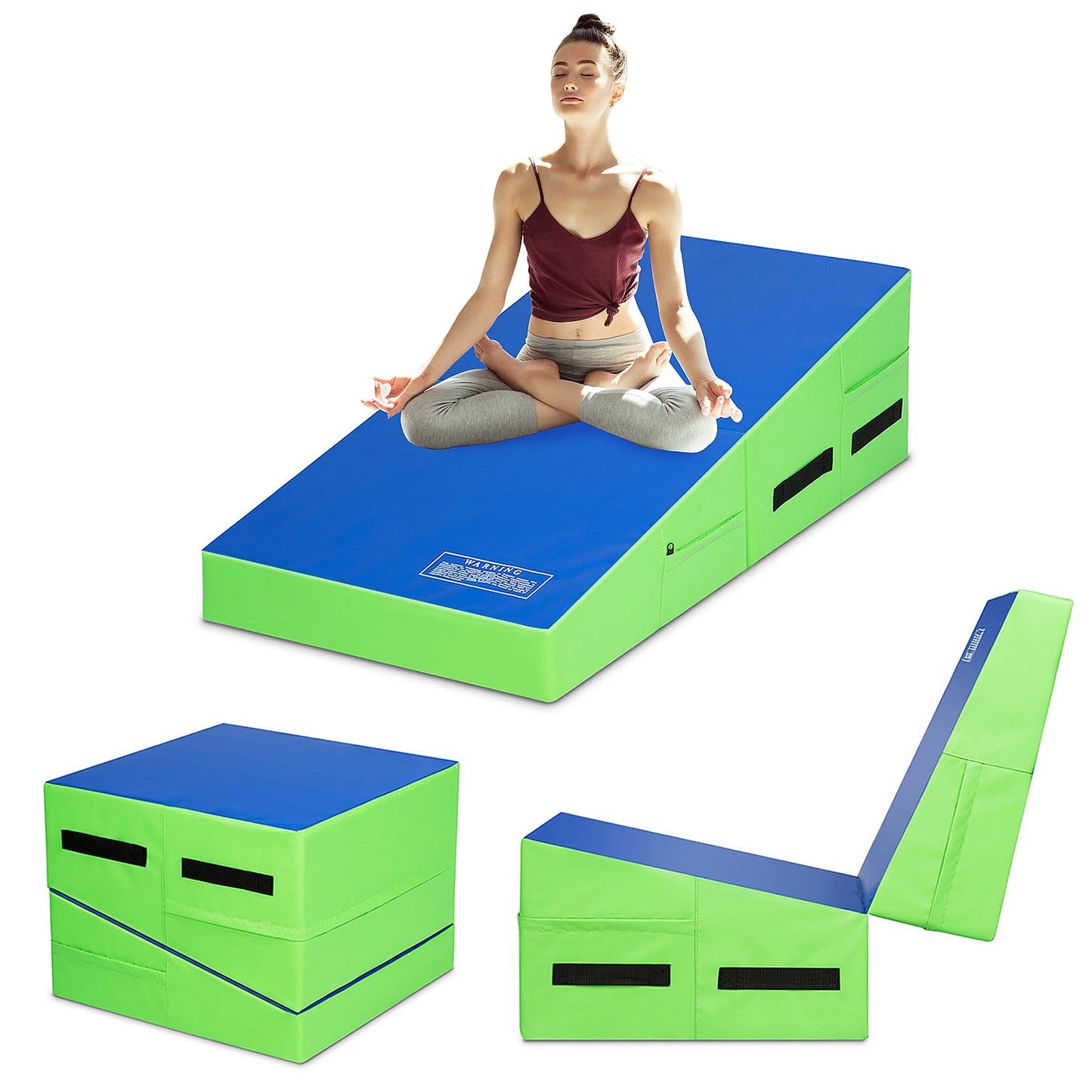 Folding Wedge Exercise Gymnastics Mat with Handles-Green Kids Crystal