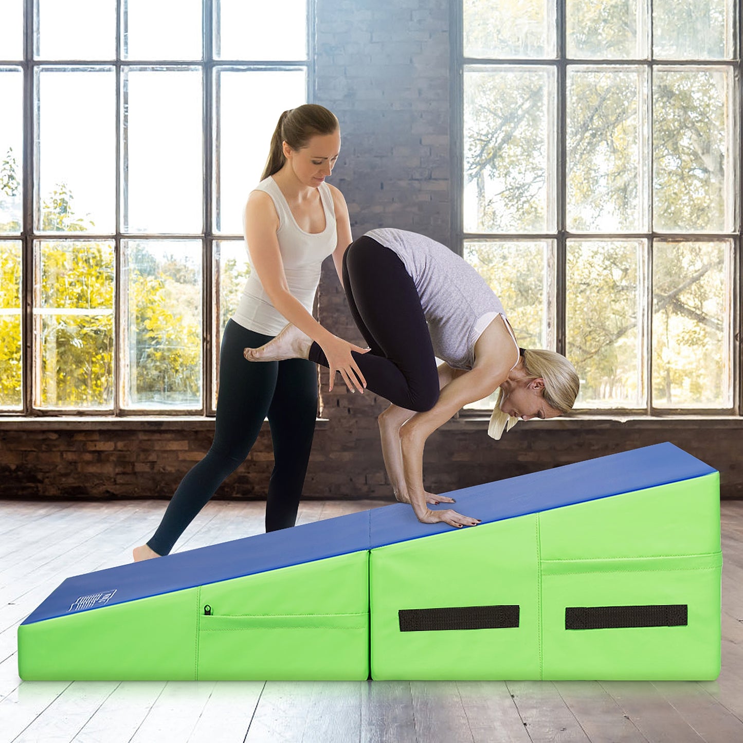 Folding Wedge Exercise Gymnastics Mat with Handles-Green Kids Crystal
