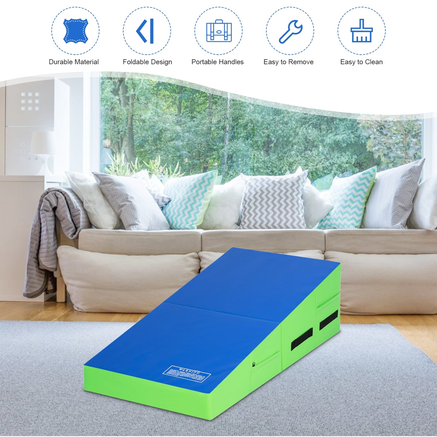 Folding Wedge Exercise Gymnastics Mat with Handles-Green Kids Crystal