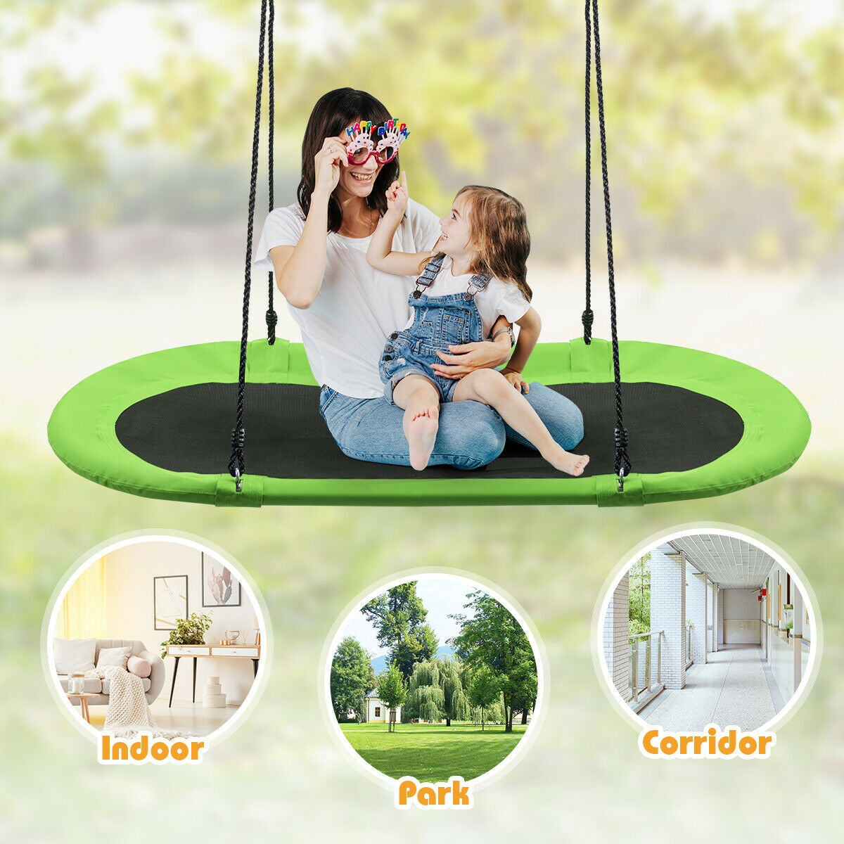 60 Inch Saucer Surf Outdoor Adjustable Swing Set-Green Kids Crystal