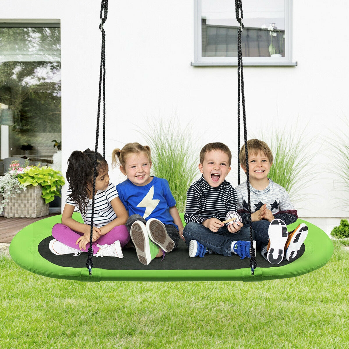 60 Inch Saucer Surf Outdoor Adjustable Swing Set-Green Kids Crystal