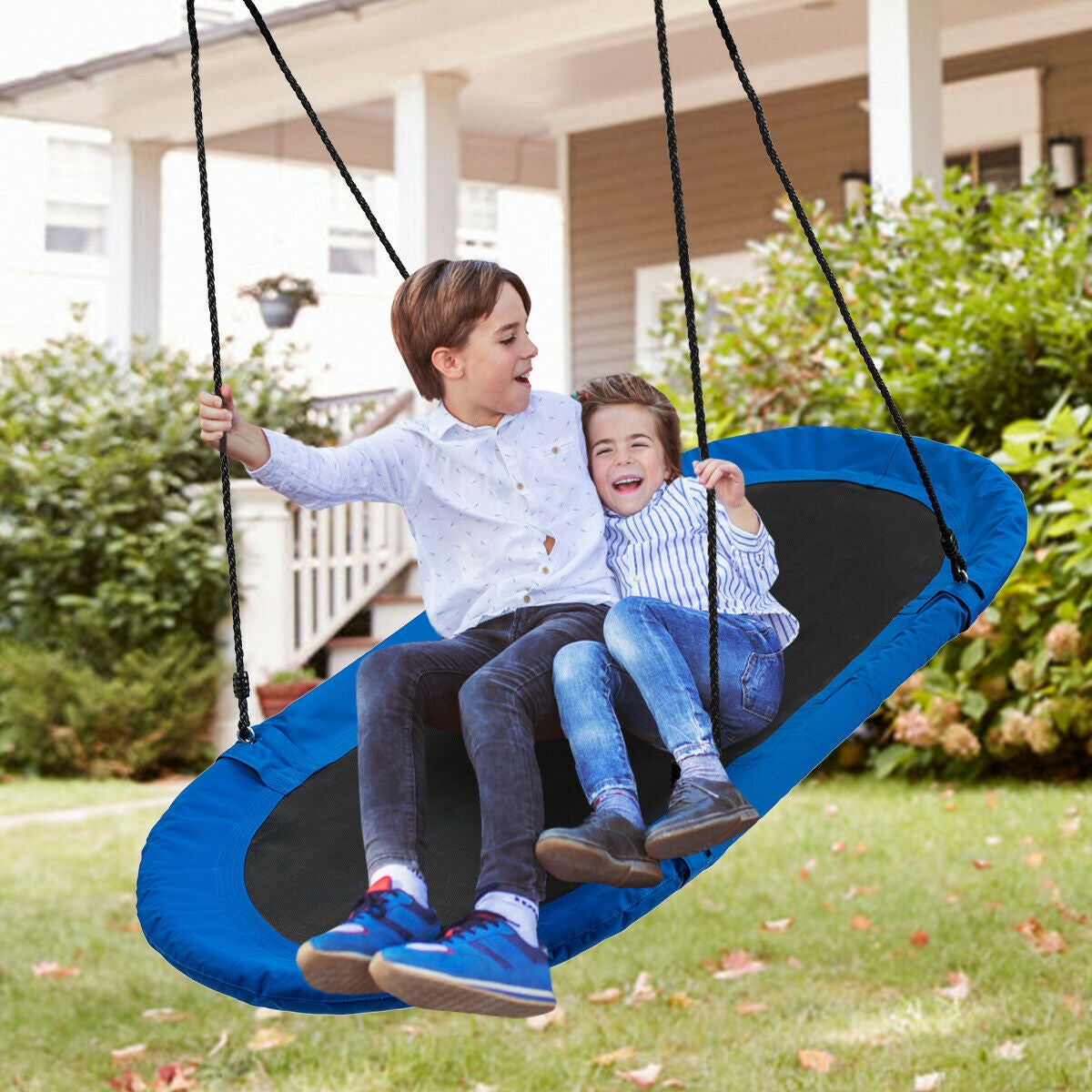 60 Inch Saucer Surf Outdoor Adjustable Swing Set-Blue+Black Kids Crystal