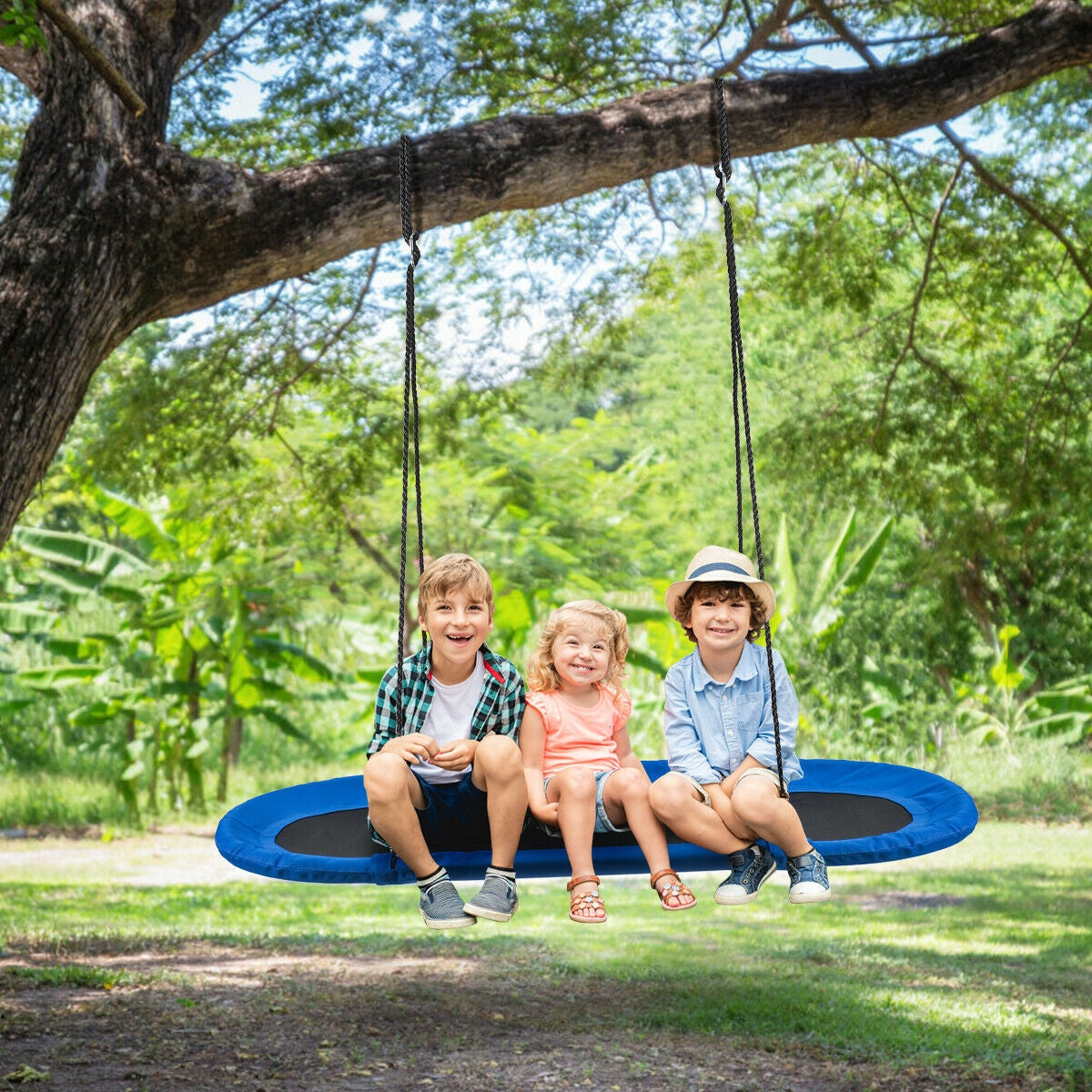 60 Inch Saucer Surf Outdoor Adjustable Swing Set-Blue+Black Kids Crystal