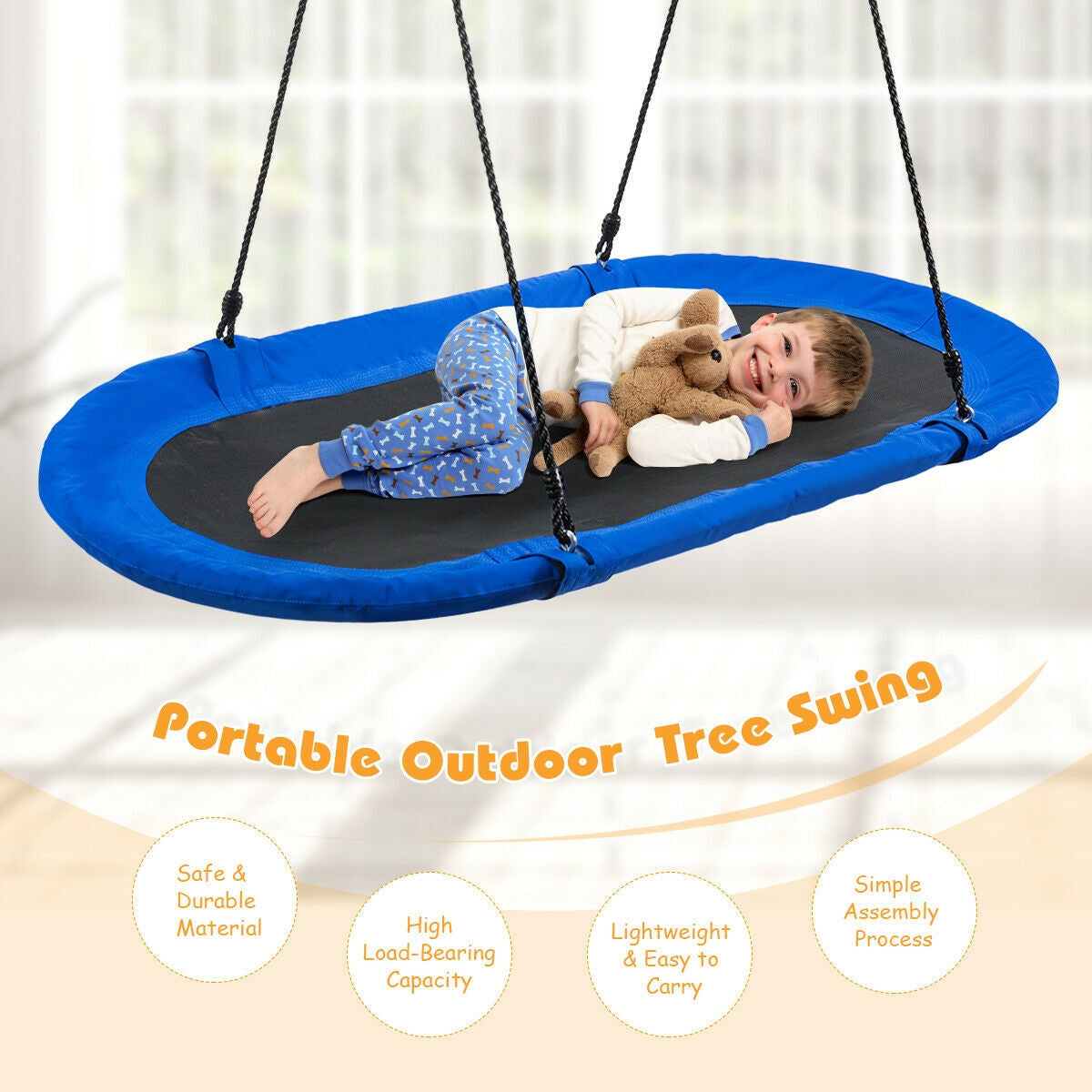 60 Inch Saucer Surf Outdoor Adjustable Swing Set-Blue+Black Kids Crystal