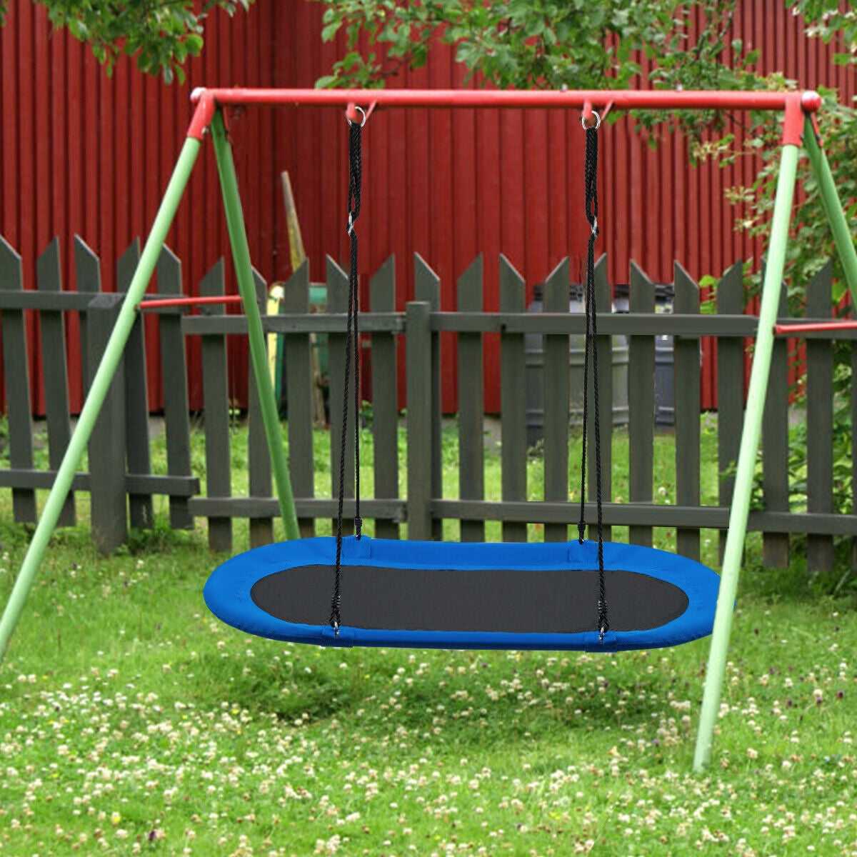 60 Inch Saucer Surf Outdoor Adjustable Swing Set-Blue+Black Kids Crystal