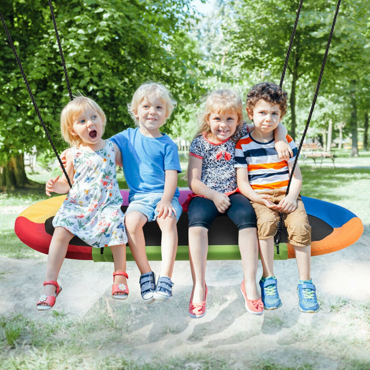 60 Inch Saucer Surf Outdoor Adjustable Swing Set-Multicolor Kids Crystal