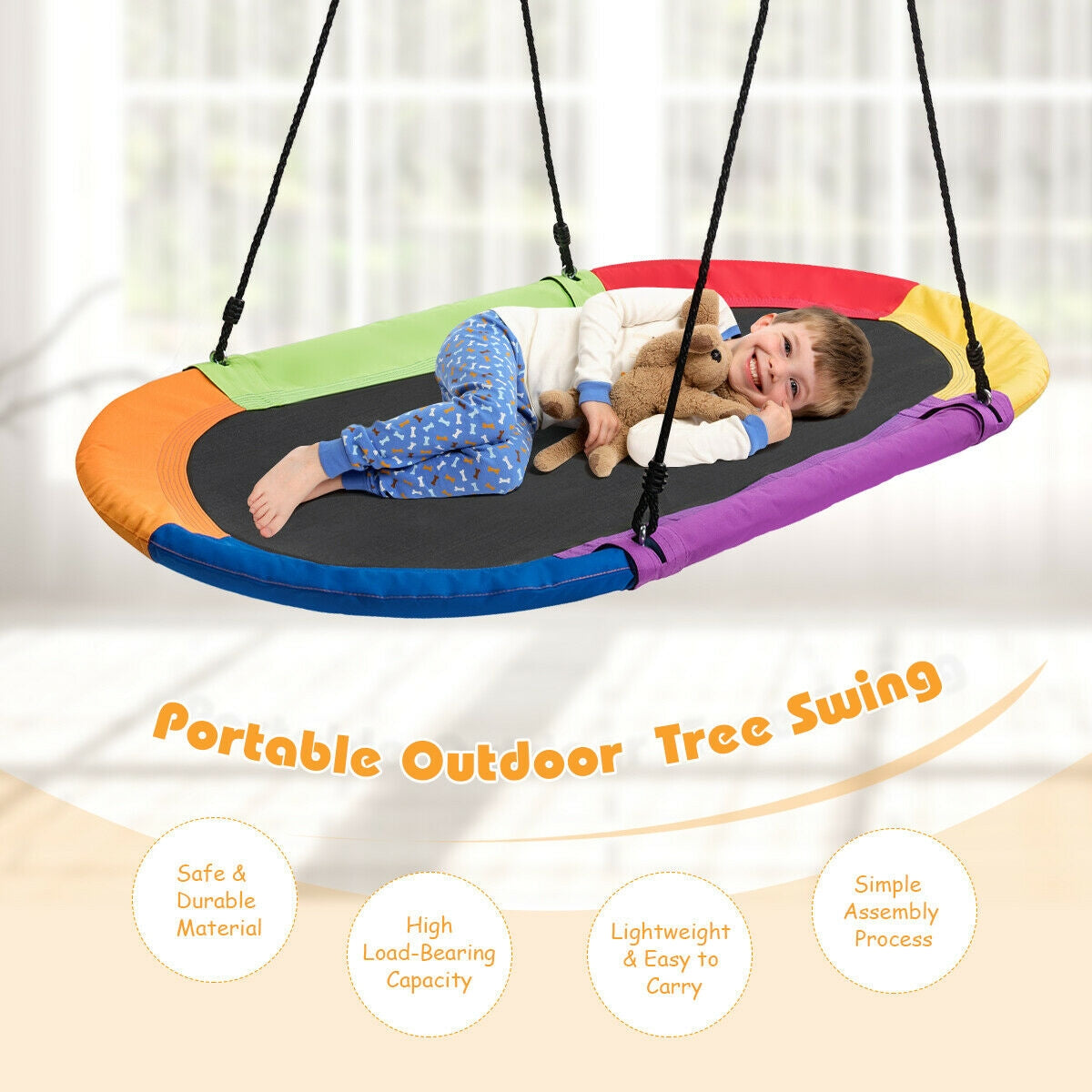 60 Inch Saucer Surf Outdoor Adjustable Swing Set-Multicolor Kids Crystal