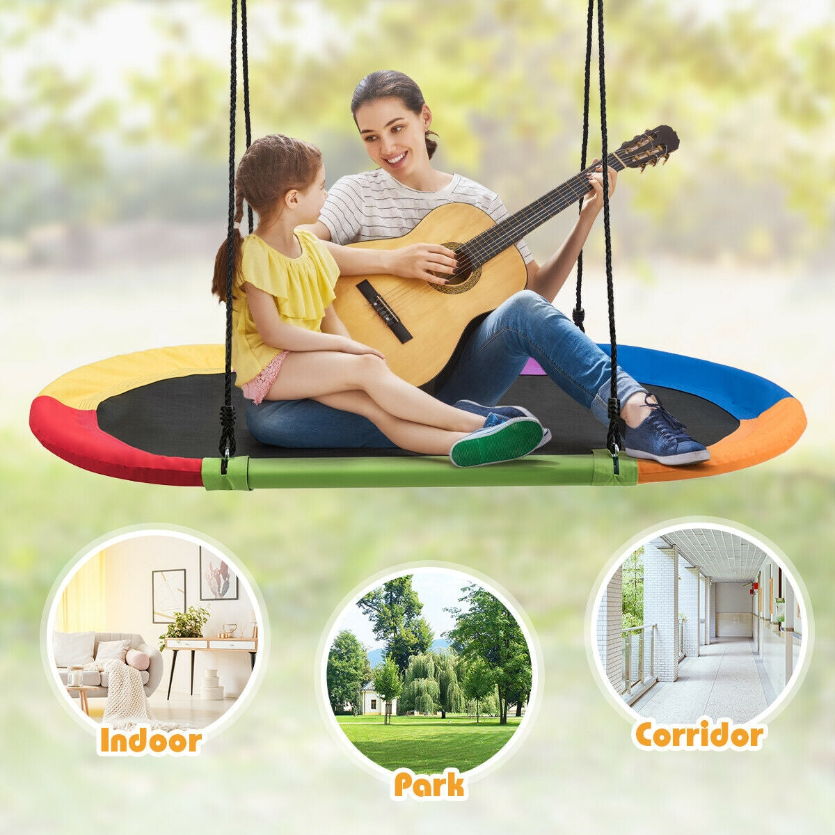 60 Inch Saucer Surf Outdoor Adjustable Swing Set-Multicolor Kids Crystal