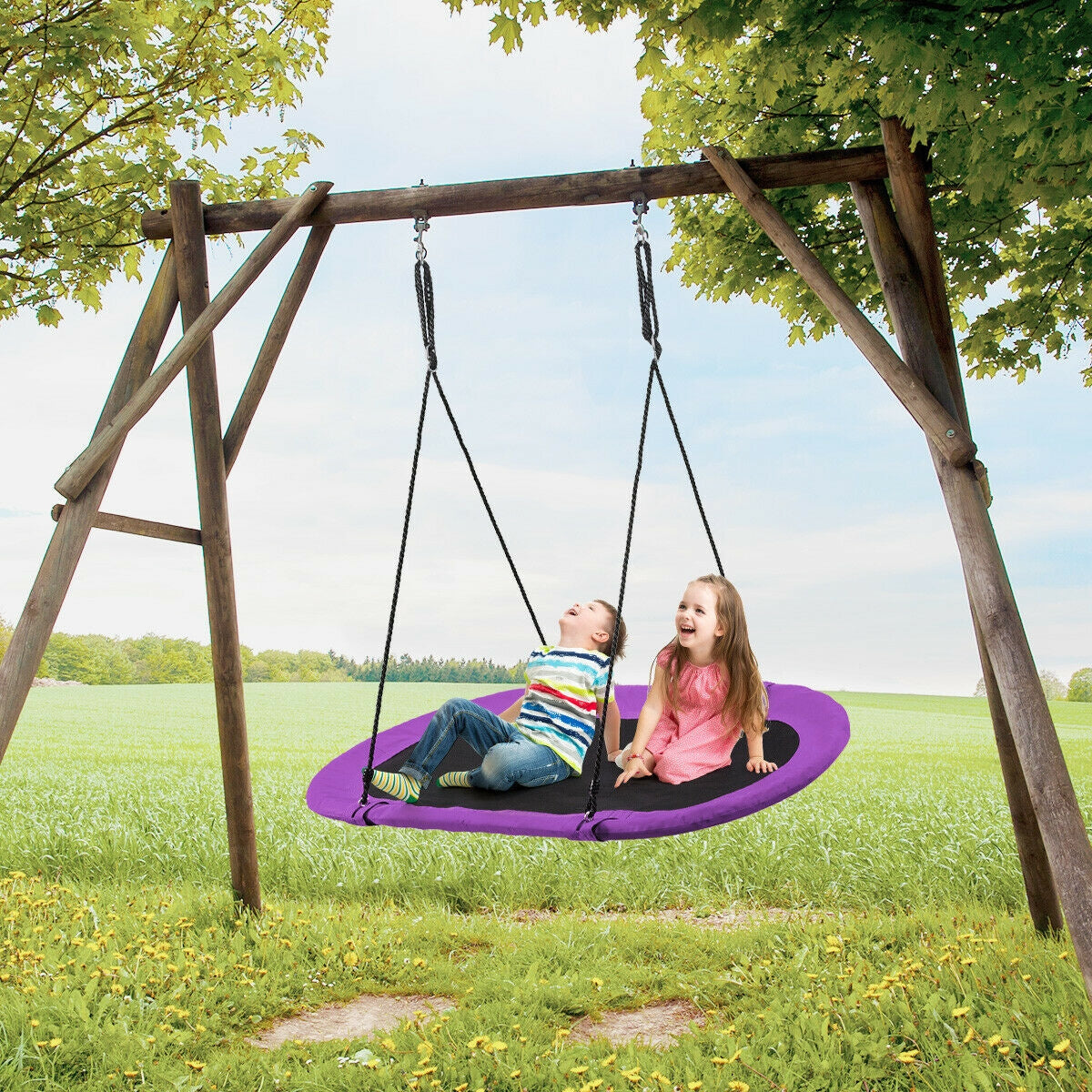 60 Inch Saucer Surf Outdoor Adjustable Swing Set-Purple Kids Crystal