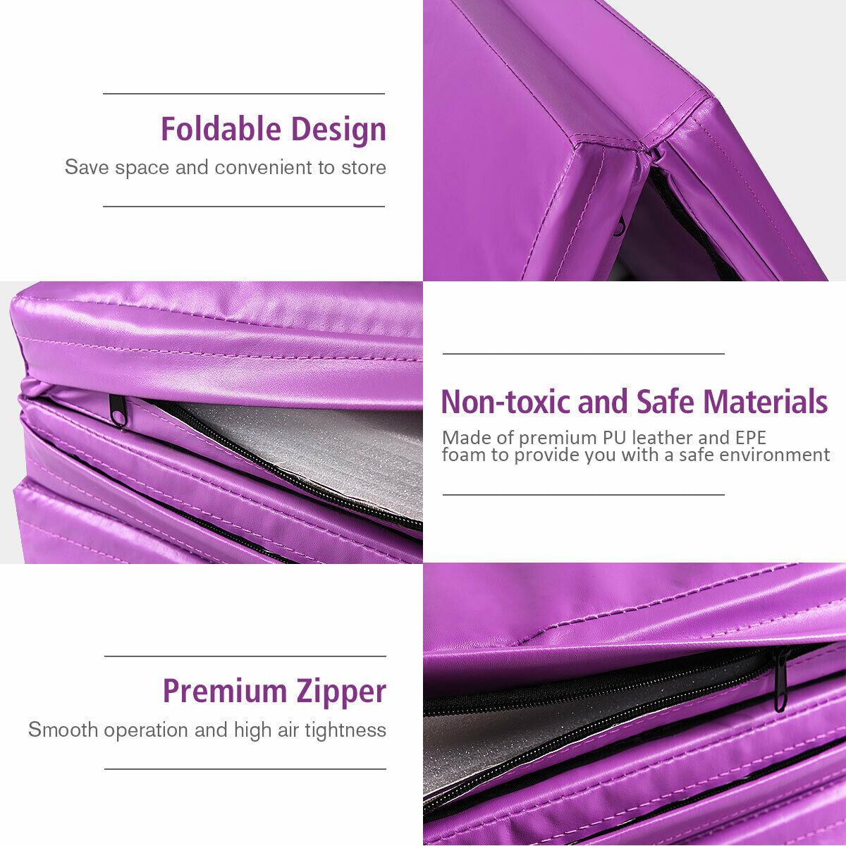 8 x 4 Feet Folding Gymnastics Tumbling Mat-Purple Kids Crystal
