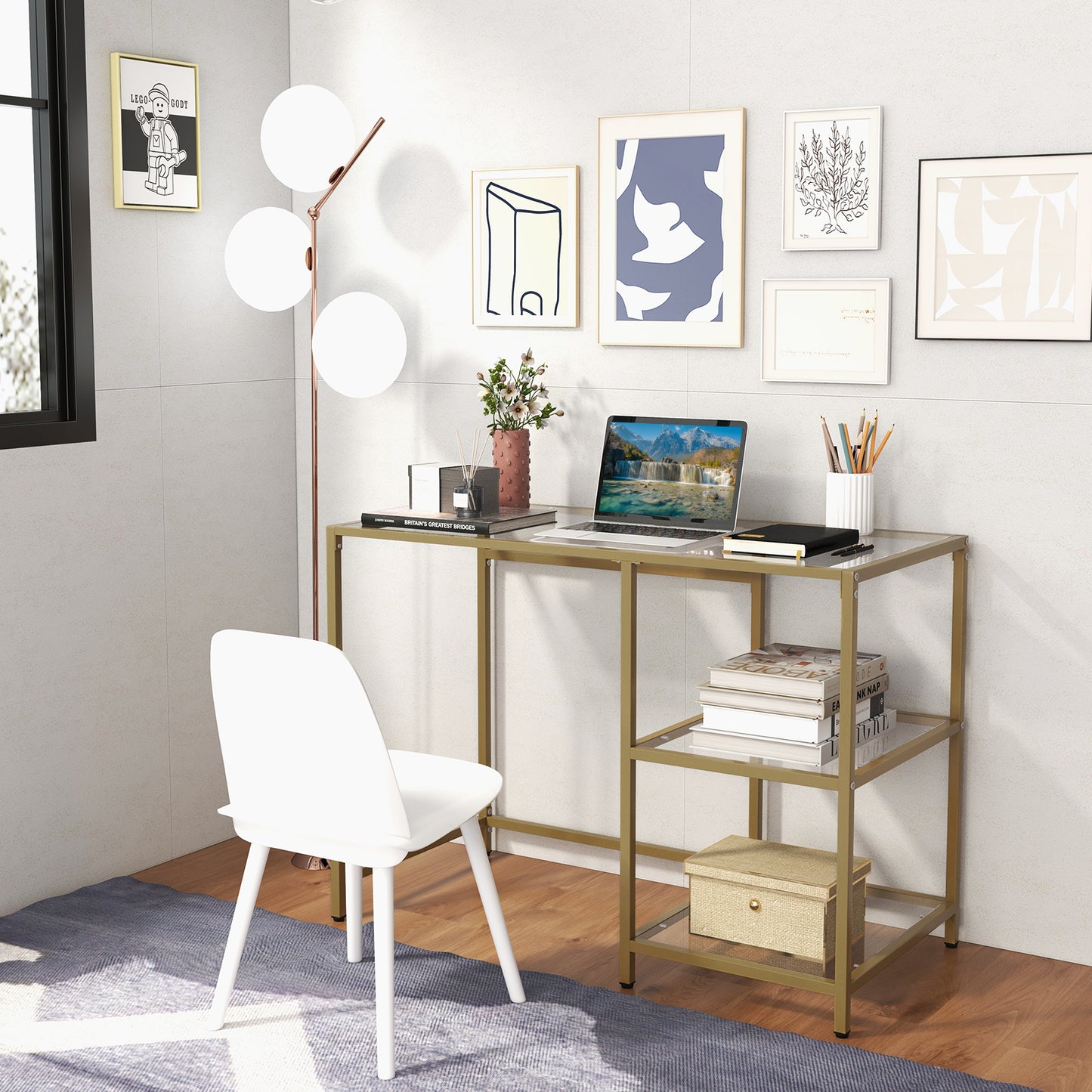 Modern Console Table with 2 Open Shelves and Metal Frame-Golden Kids Crystal