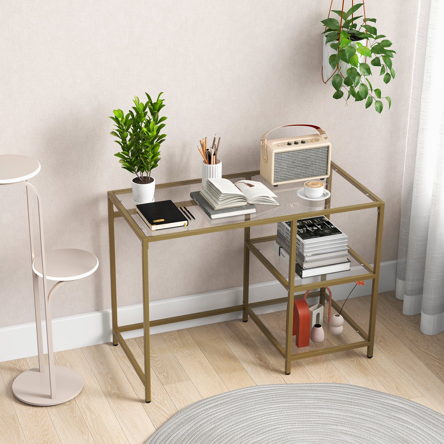 Modern Console Table with 2 Open Shelves and Metal Frame-Golden Kids Crystal