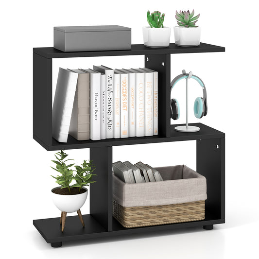 24 Inch 3-Tier Geometric Bookshelf with Thick Foot Pads-Black Kids Crystal